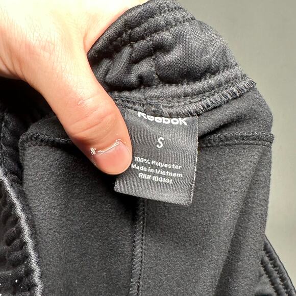Vintage Y2K Reebok Sweatpants Mens S Baggy Wide Leg Fit Jet Black Grey Polyester - Picture 4 of 4